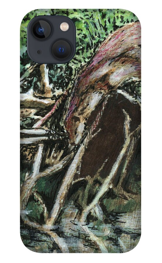 Otter iPhone 13 Case featuring the painting Hesitant Otter by Thomas Hamm