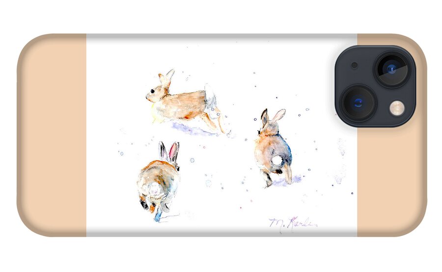 Bunnies iPhone 13 Case featuring the painting Hightailing Bunnies by Marsha Karle