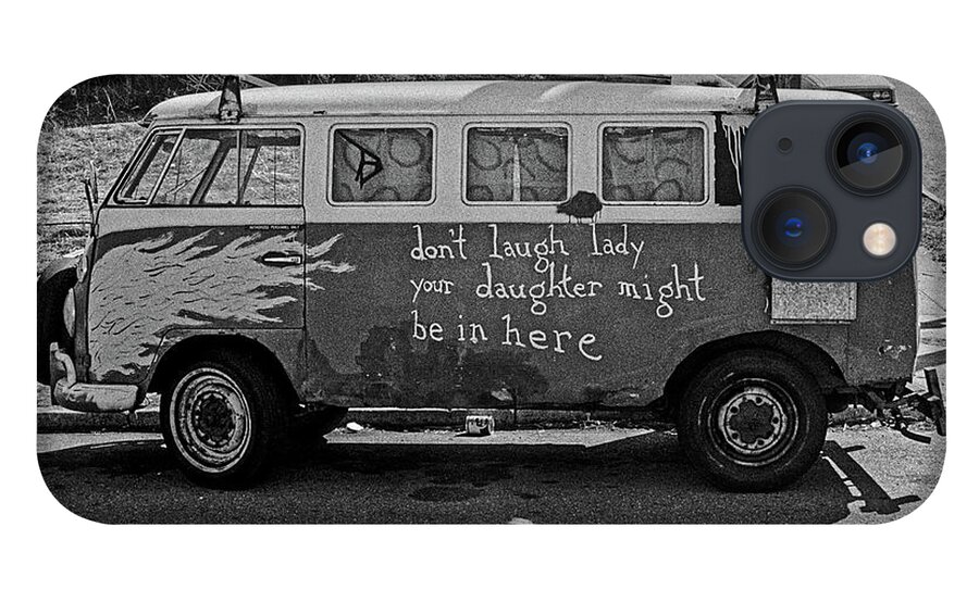 Black And White iPhone 13 Case featuring the photograph Hippie Van, San Francisco 1970's by Frank DiMarco