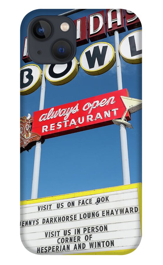Holiday Bowl iPhone 13 Case featuring the photograph Holiday Bowl Sign Hayward California 2 by Kathy Anselmo
