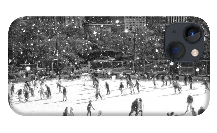 New York Central Park iPhone 13 Case featuring the digital art Holiday Skaters by Russel Considine