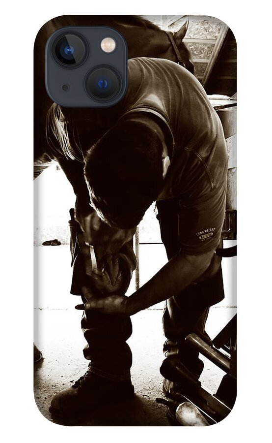Farrier iPhone 13 Case featuring the photograph Horse and Farrier by Angela Rath