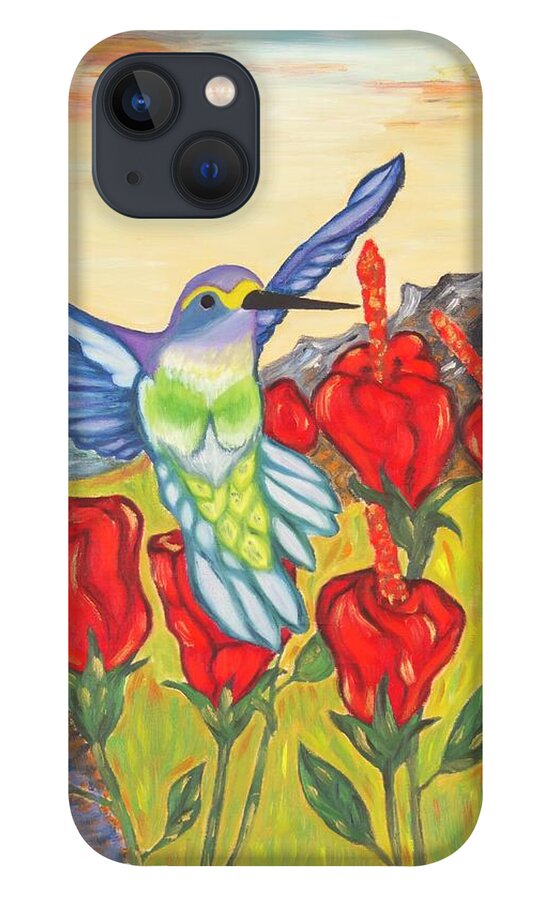 Hummingbird iPhone 13 Case featuring the painting Nectar of Life - Hummingbird by Neslihan Ergul Colley