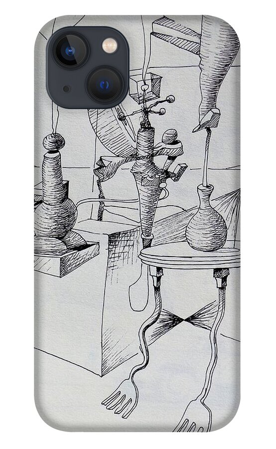 Surreal iPhone 13 Case featuring the drawing I don't Know by John Kaelin