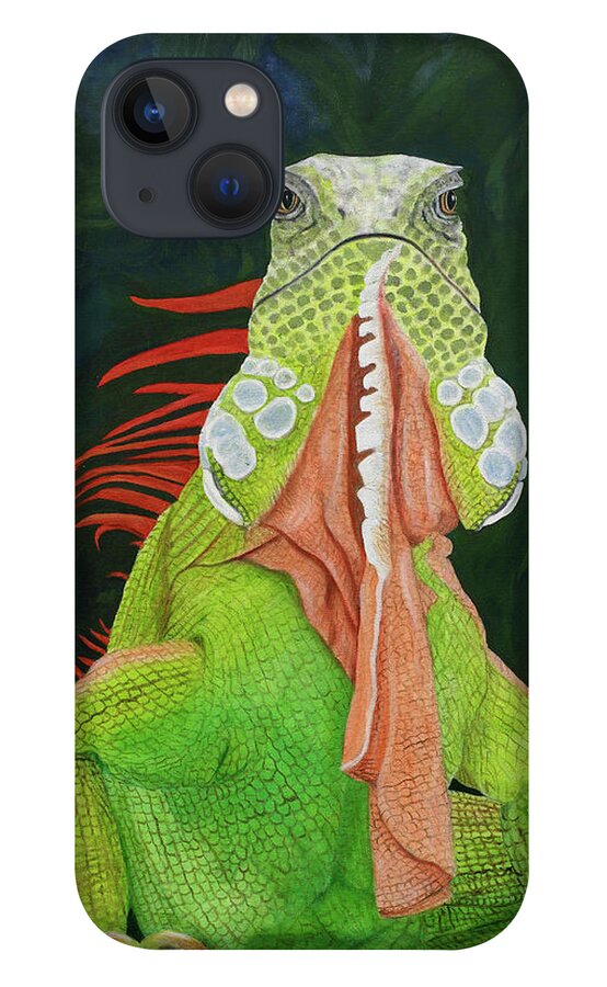 Karen Zuk Rosenblatt Art And Photography iPhone 13 Case featuring the painting Iguana Dude by Karen Zuk Rosenblatt