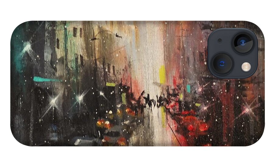 Night City Paintings iPhone 13 Case featuring the painting In The City by Tom Shropshire