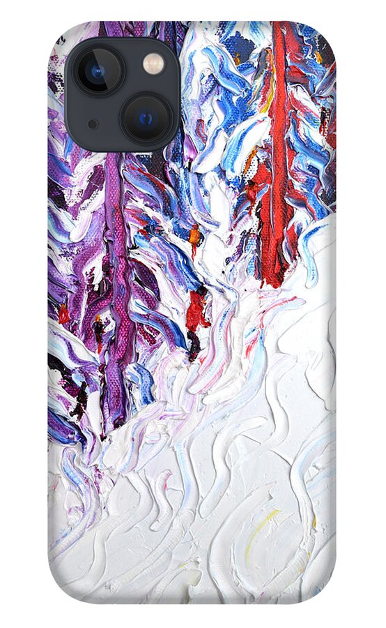 Skiing iPhone 13 Case featuring the painting In The Woods by Pete Caswell