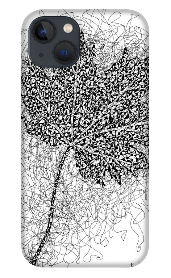 Drawing iPhone 13 Case featuring the drawing Ink Drawing of Maple Leaf by Karla Beatty
