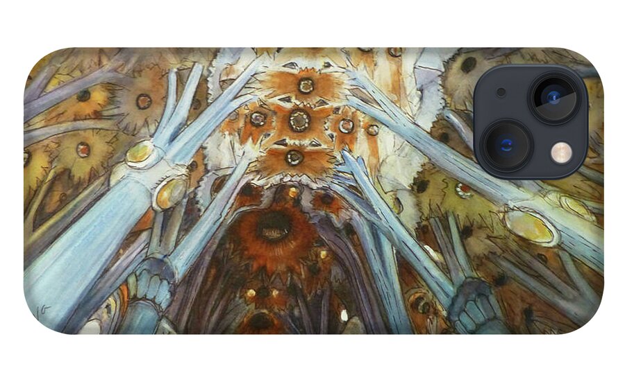 Inner Sagrada Familia iPhone 13 Case featuring the painting Inner Sagrada Familia II by Henrieta Maneva