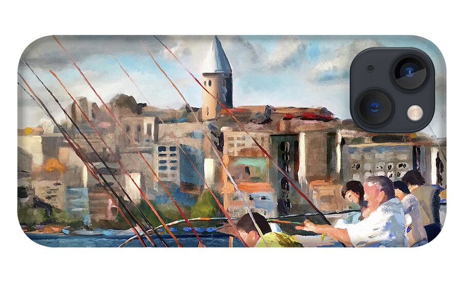  iPhone 13 Case featuring the painting Istanbul Fishing by Josef Kelly