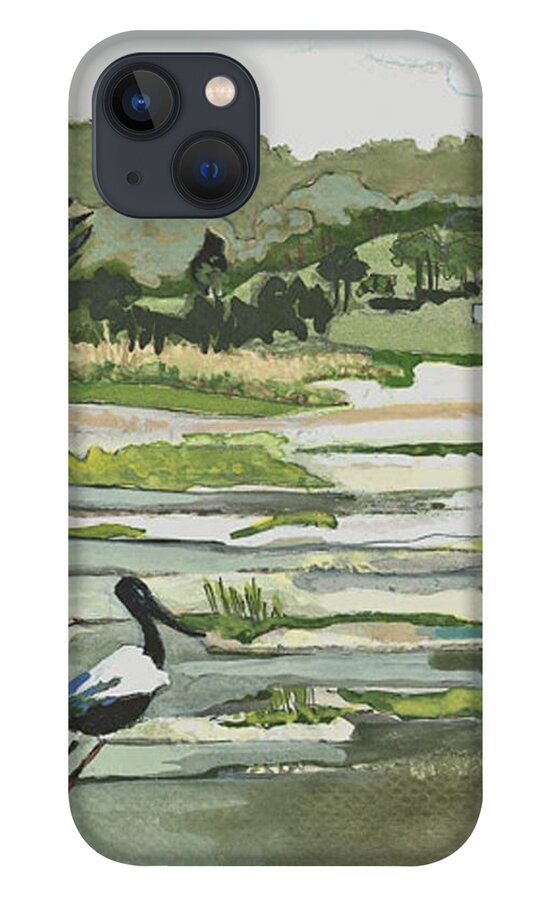 Noosa & Nearby iPhone 13 Case featuring the painting Jabiru - Noosa Hinterland by Joan Cordell