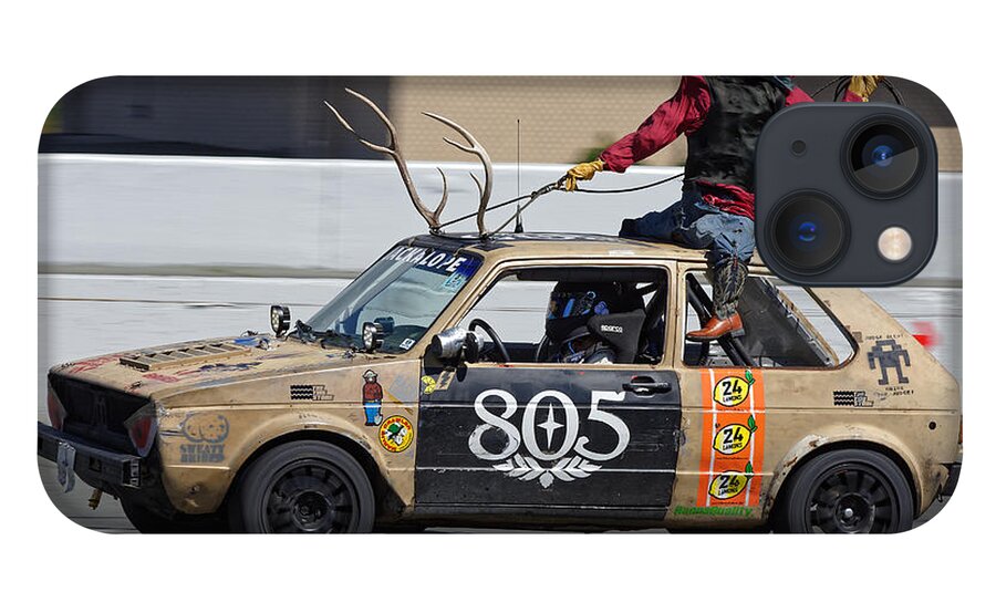 Sports iPhone 13 Case featuring the photograph Jackalope Wrangler -- Volkswagen Rabbit at the 24 Hours of LeMons Race, Sonoma California by Darin Volpe