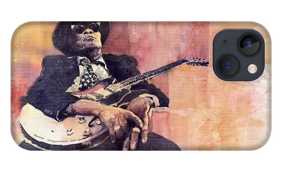 Watercolour iPhone 13 Case featuring the painting Jazz John Lee Hooker by Yuriy Shevchuk