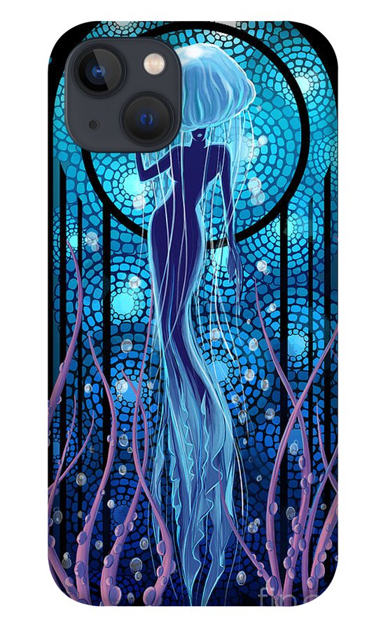 Mermaid iPhone 13 Case featuring the painting Jellyfish Mermaid by Sassan Filsoof