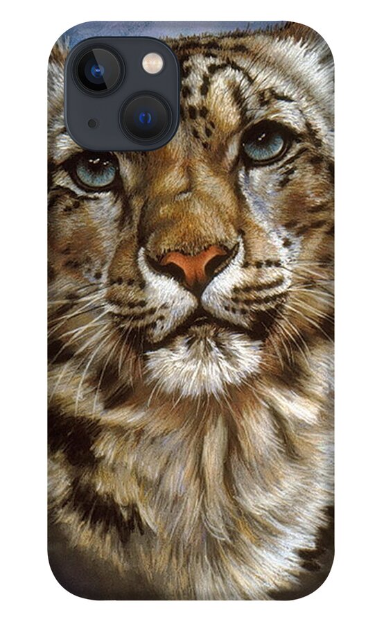 Snow Leopard iPhone 13 Case featuring the pastel Jewel by Barbara Keith