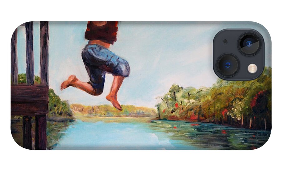 River iPhone 13 Case featuring the painting Jumping In The Waccamaw River by Phil Burton