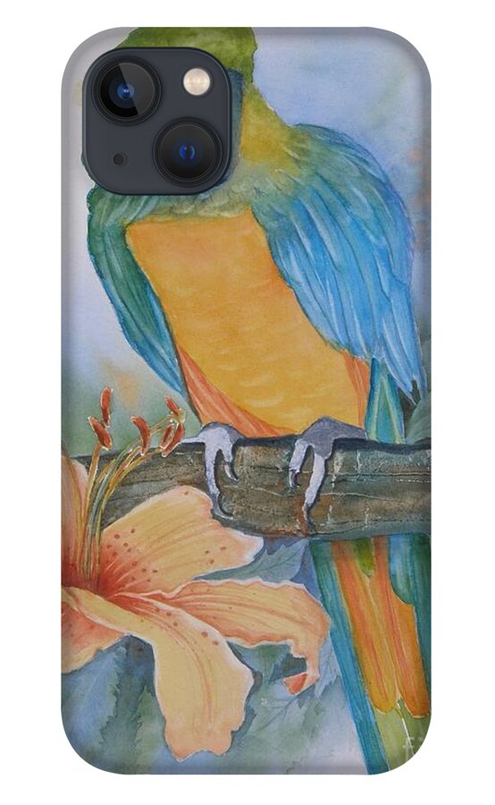 #parrot iPhone 13 Case featuring the painting Just Peachy by Midge Pippel