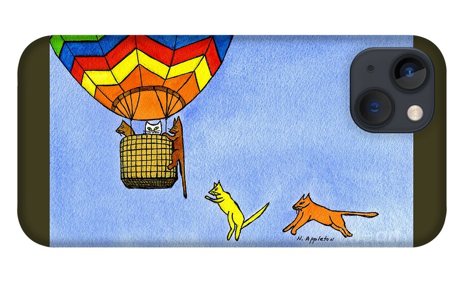 Kitty iPhone 13 Case featuring the painting Kitty Balloon Ride by Norma Appleton