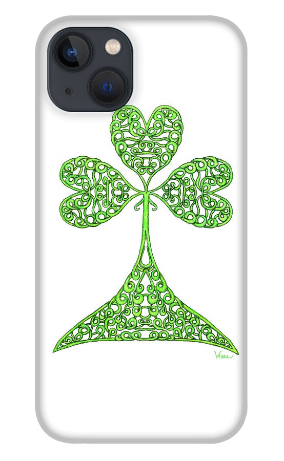 Lise Winne iPhone 13 Case featuring the drawing Knotted Shamrock by Lise Winne