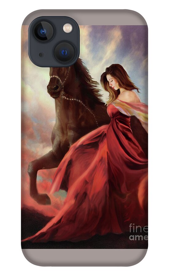 Friesian iPhone 13 Case featuring the digital art Lady in Red by Melinda Hughes-Berland