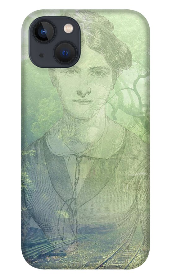Ghostly iPhone 13 Case featuring the mixed media Lady On The Tracks by Digital Art Cafe