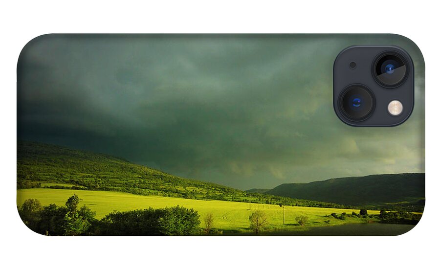 Landscape iPhone 13 Case featuring the photograph Lake and green fields by Dimitar Hristov