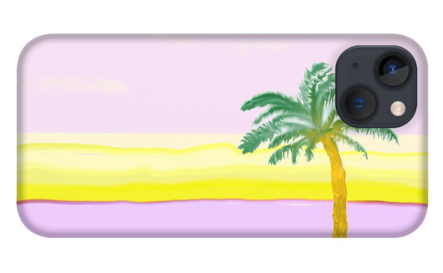 Beach Scene iPhone 13 Case featuring the digital art Landscape in Pink and Yellow by Kae Cheatham