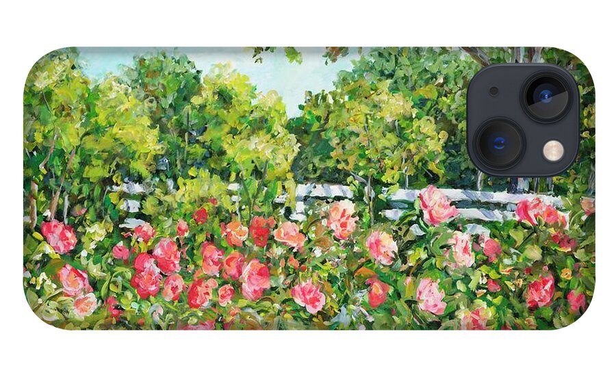 Landscape iPhone 13 Case featuring the painting Landscape with Roses Fence by Ingrid Dohm