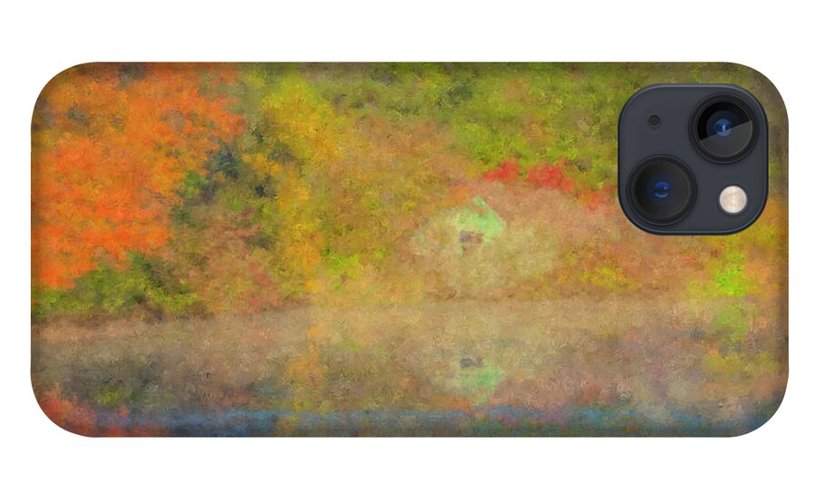 October iPhone 13 Case featuring the painting Langwater Pond Boathouse October 2015 by Bill McEntee