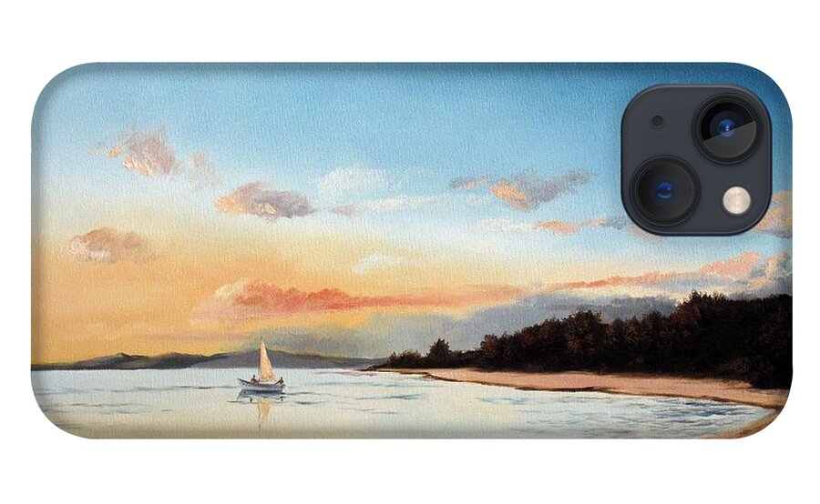 Sunset iPhone 13 Case featuring the painting Late Sunset along the Beach by Christopher Shellhammer