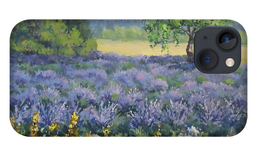 Landscape Painting iPhone 13 Case featuring the painting Lavender and Wildflowers by Karen Ilari