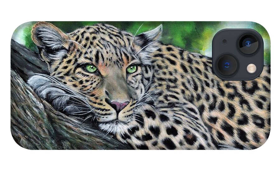 Leopard iPhone 13 Case featuring the painting Leopard on Branch by John Neeve