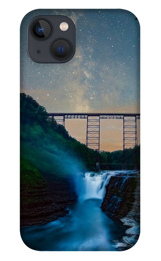 Letchworth iPhone 13 Case featuring the photograph Letchworth Upper Falls under the Milky Way No 2 by Chris Bordeleau