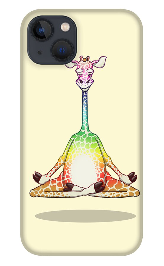 Giraffe iPhone 13 Case featuring the digital art Levitating Meditating Rainbow Giraffe by Laura Ostrowski