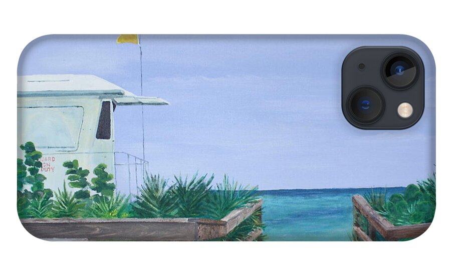 Waveland iPhone 13 Case featuring the painting Lifeguard Station Waveland Beach by Mike Jenkins