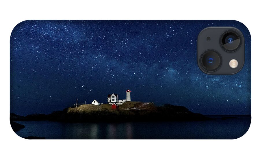 Milky Way iPhone 13 Case featuring the photograph Light up Nubble Lighthouse by Darryl Hendricks