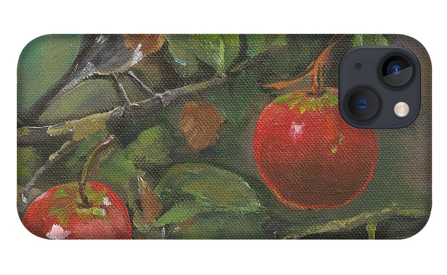 Bird iPhone 13 Case featuring the painting Little Bird in the Apple Tree by Jan Dappen