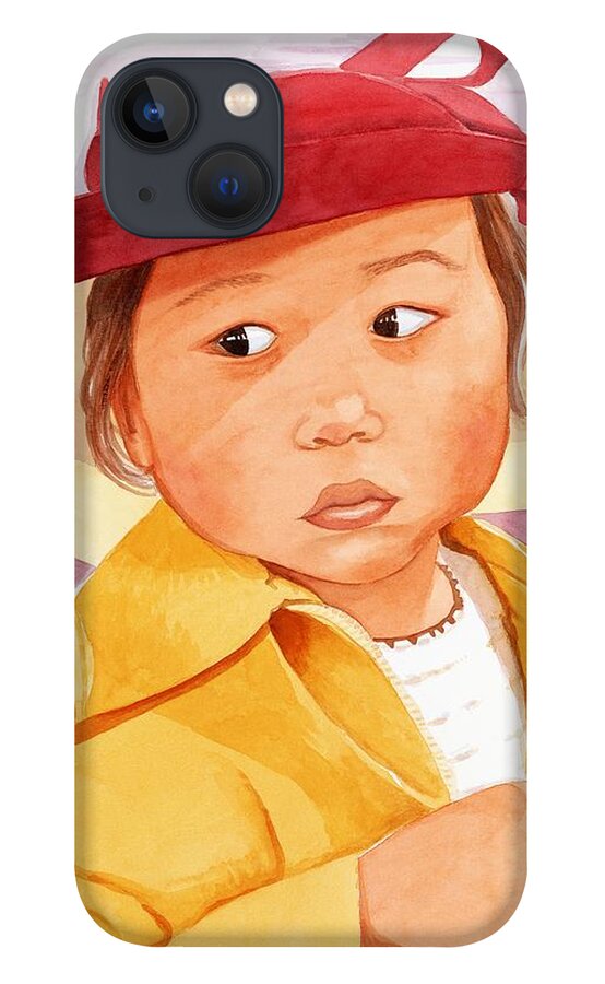 Little Japanese Girl In Red Hat iPhone 13 Case featuring the painting Little Girl in Red Hat by Judy Swerlick