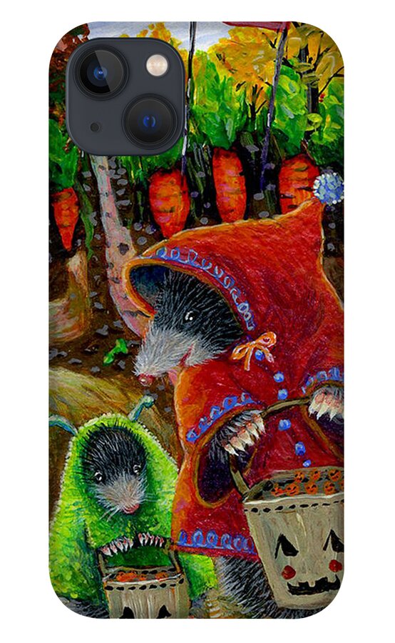Mole iPhone 13 Case featuring the painting Little Red Riding Mole and Little Green Monster Mole by Jacquelin L Vanderwood Westerman