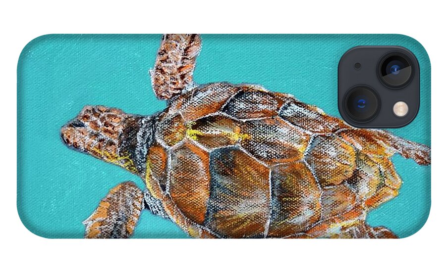 Loggerhead iPhone 13 Case featuring the painting Loggerhead Turtle Study by Mike Jenkins