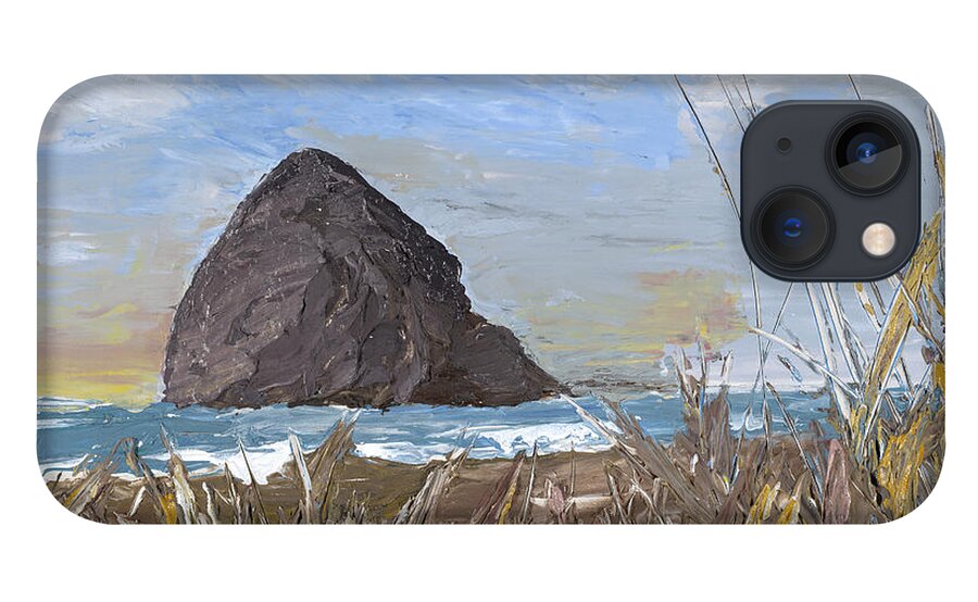 Seascape iPhone 13 Case featuring the painting Longing for the sounds of Haystack Rock by Ovidiu Ervin Gruia