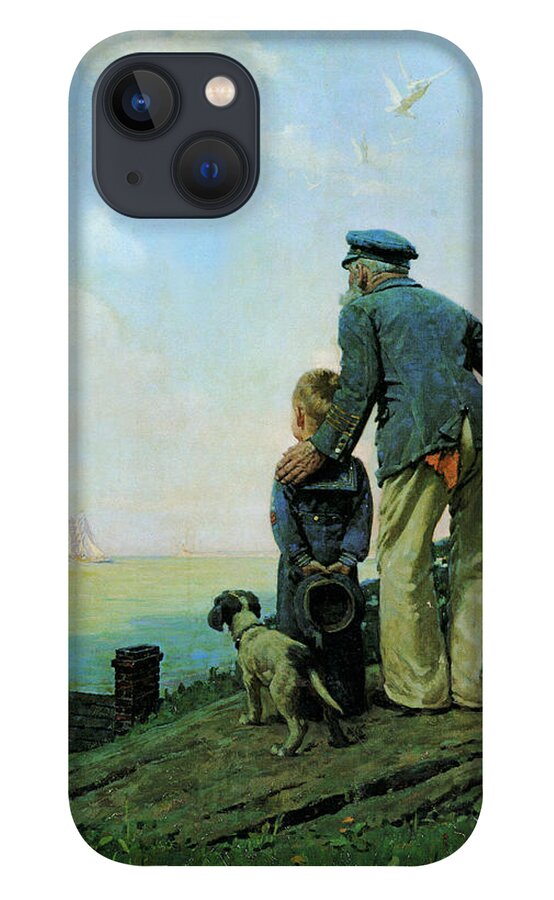 Norman Rockwell iPhone 13 Case featuring the painting Looking Out To Sea by Norman Rockwell