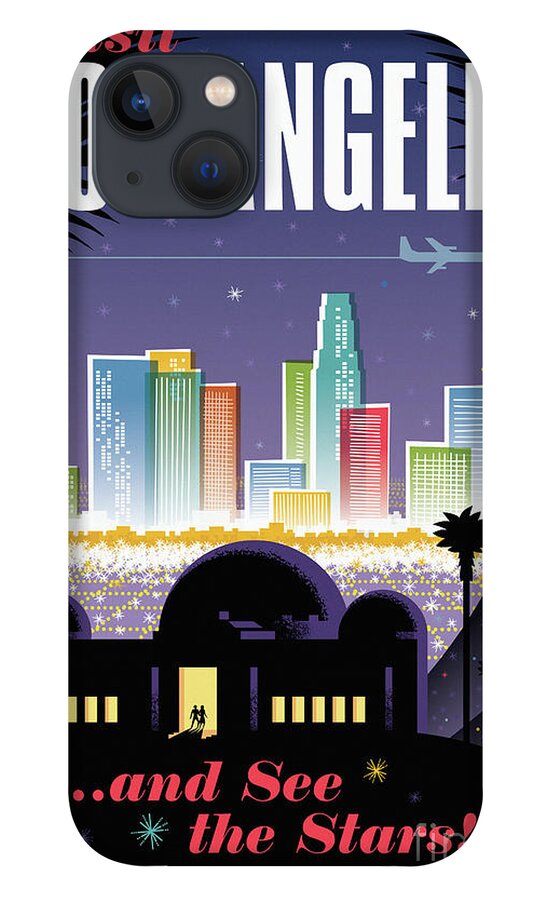 Pop Art iPhone 13 Case featuring the digital art Los Angeles Poster - Retro Travel by Jim Zahniser