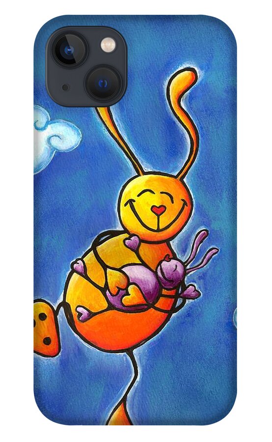 Bunny iPhone 13 Case featuring the painting Love Bunnies High in Sky by Laura Ostrowski