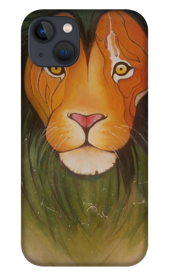 #lion #oilpainting #animal #colorful iPhone 13 Case featuring the painting LovelyLion by Anne Sue