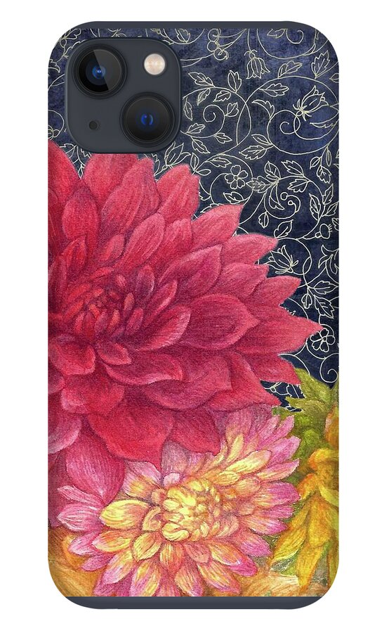 Red & Yellow iPhone 13 Case featuring the painting Lush Fall Botanical by Judith Cheng