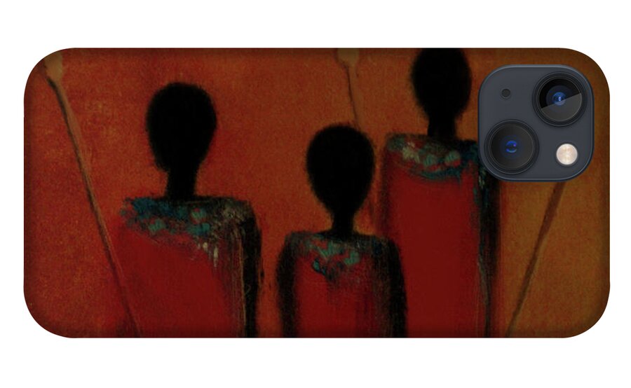 Maasai iPhone 13 Case featuring the painting Maasai Trio by David Dehner