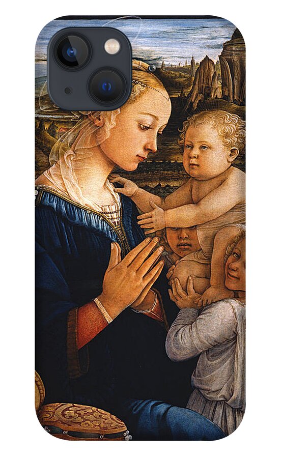 Fra Filippo Lippi iPhone 13 Case featuring the painting Madonna with child and two Angels by Fra Filippo Lippi