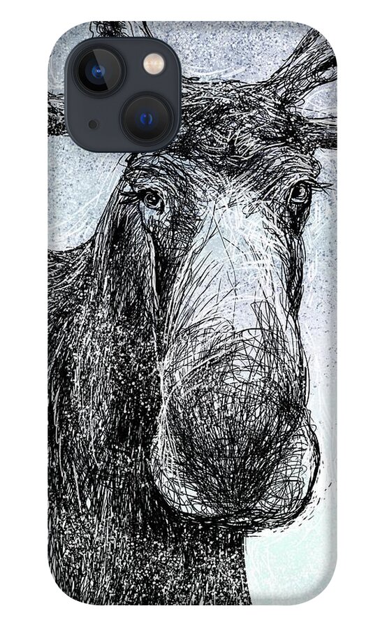 Moose iPhone 13 Case featuring the digital art Maine Moose by AnneMarie Welsh