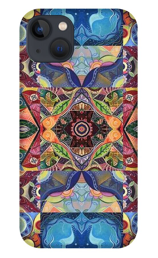 Abstract iPhone 13 Case featuring the mixed media Making Magic - A T J O D Arrangement by Helena Tiainen